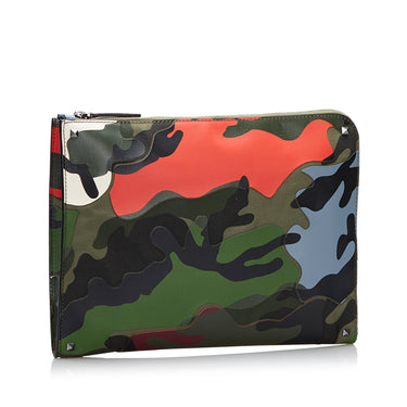Green Valentino Camouflage Canvas and Leather Clutch Bag - Designer Revival