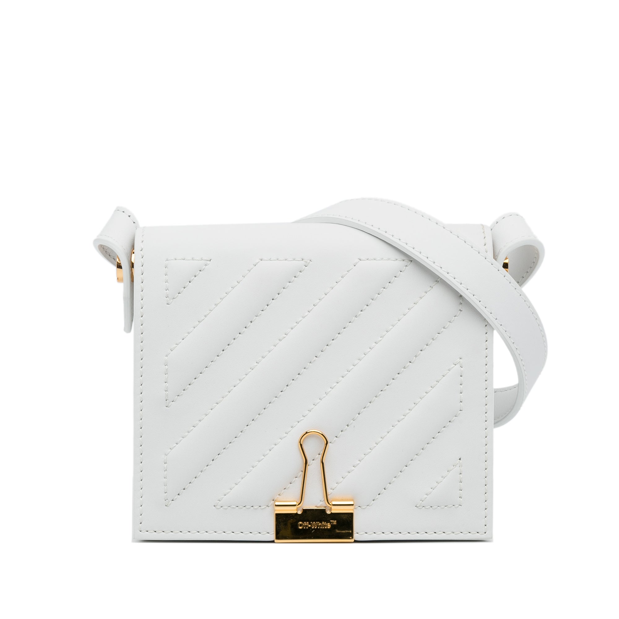 White Off White Baby Binder Clip Crossbody Bag - Designer Revival