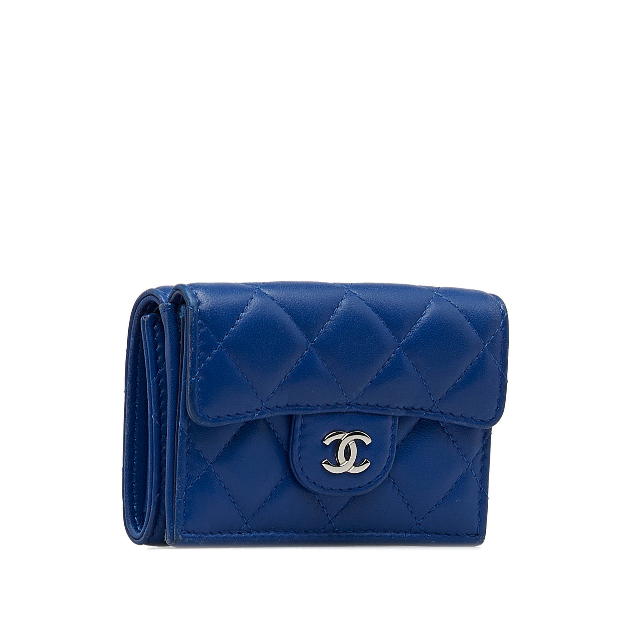 Blue Chanel CC Lambskin Trifold Flap Wallet
