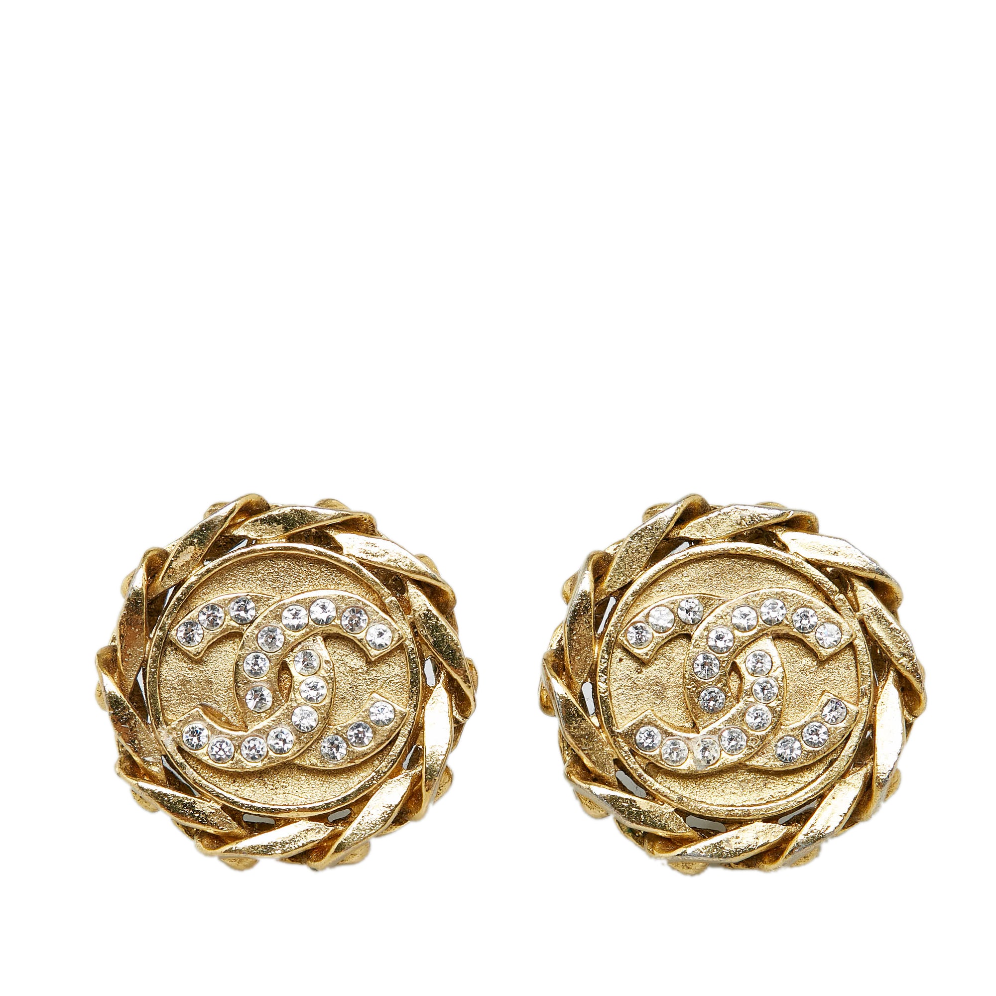 CC Gold Rhinestone Clip Earrings (Authentic Pre-Owned)