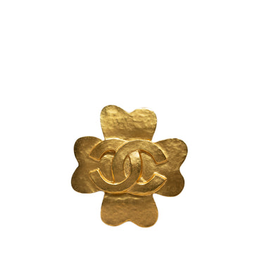 Gold Chanel CC Clover Brooch - Designer Revival
