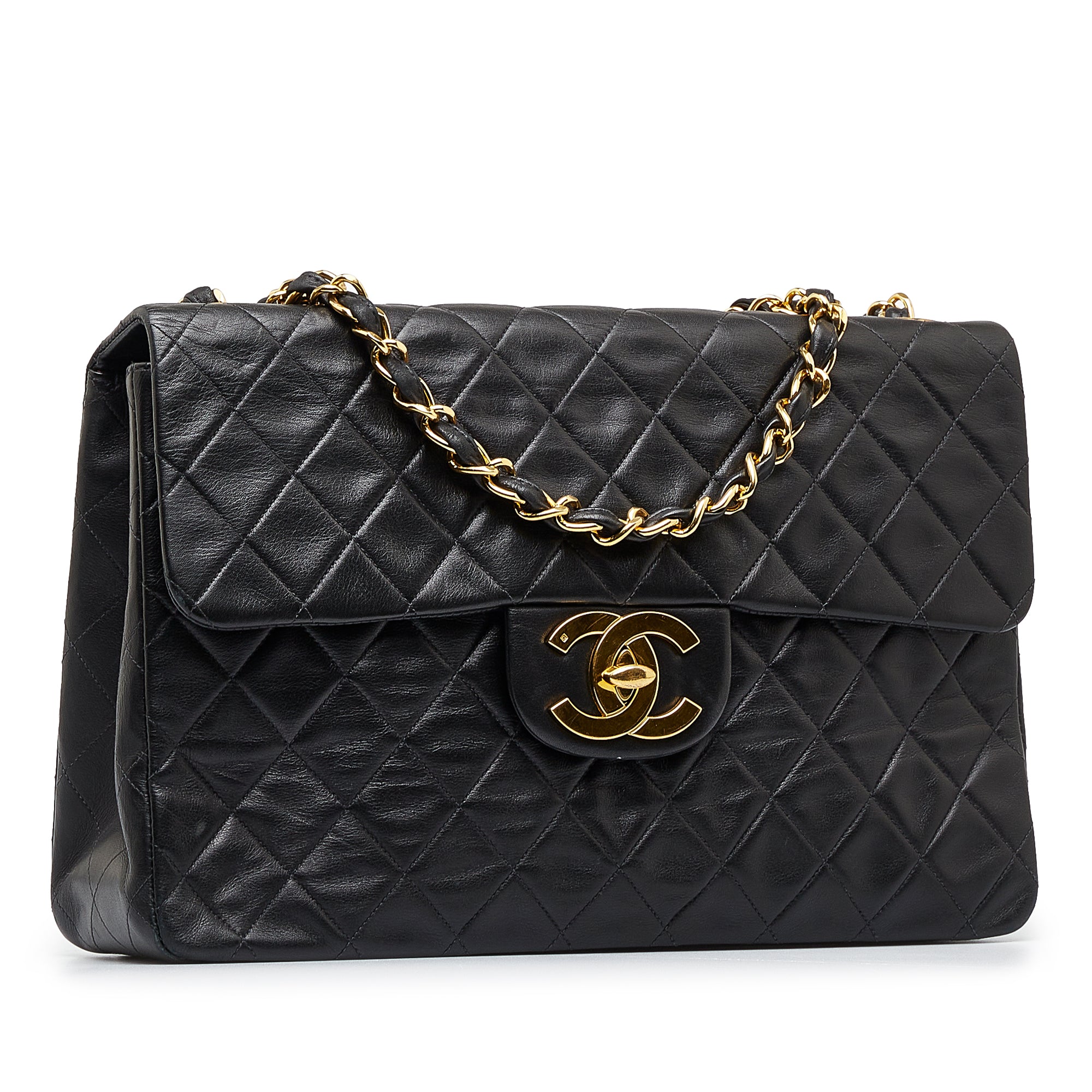 Black Chanel Maxi Classic Lambskin Double Flap Shoulder Bag