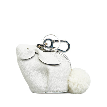 White Loewe Leather Bunny Charm Key Chain