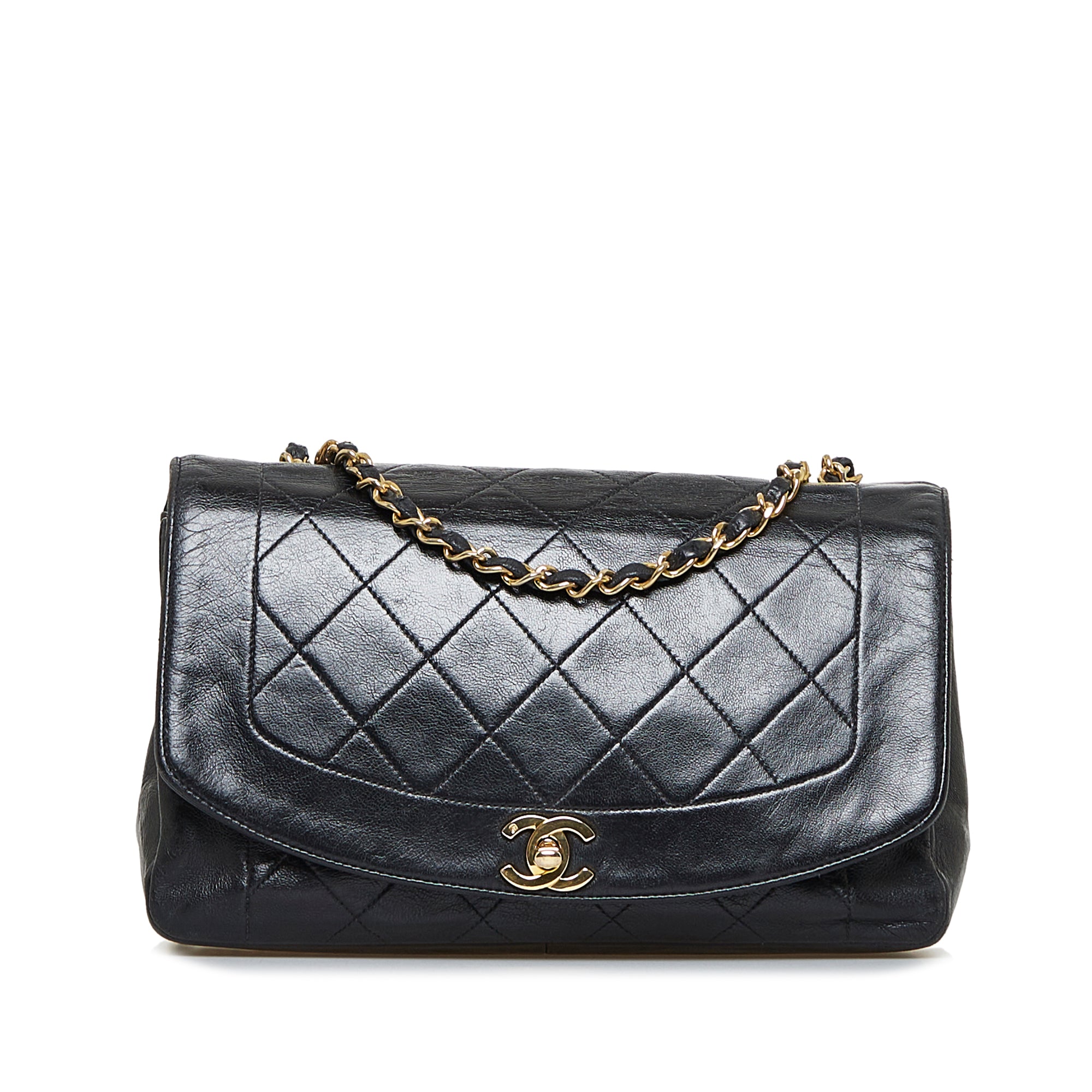 chanel pre owned 1999 camelia motif handbag item, Black Chanel Small  Lambskin Diana Flap Shoulder Bag