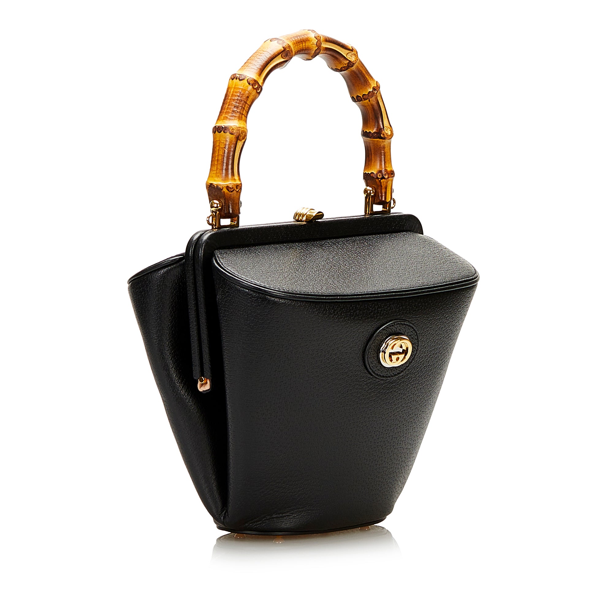 Black Gucci Bamboo Satchel Bucket Bag - Designer Revival