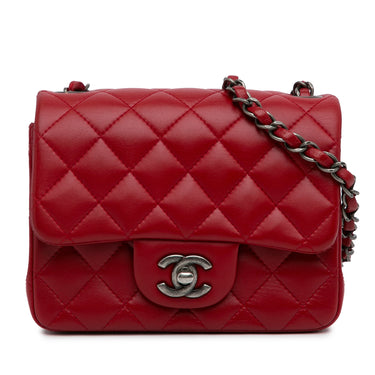 Red Chanel Mini Classic Lambskin Square Flap Crossbody Bag - Designer Revival