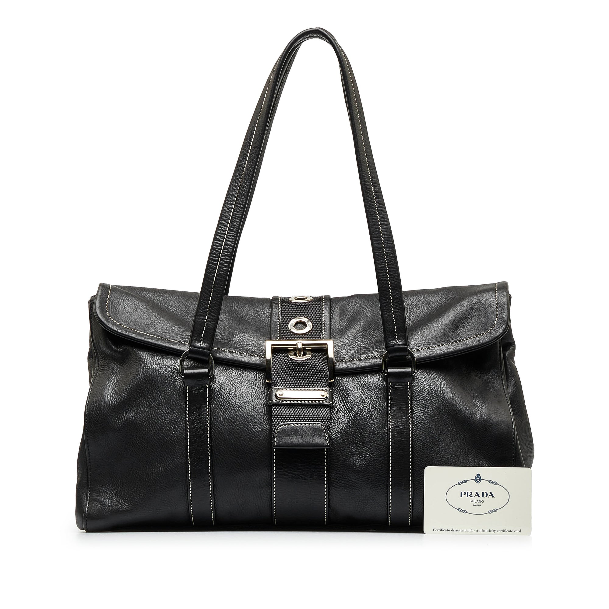Black Prada Leather Shoulder Bag – Designer Revival