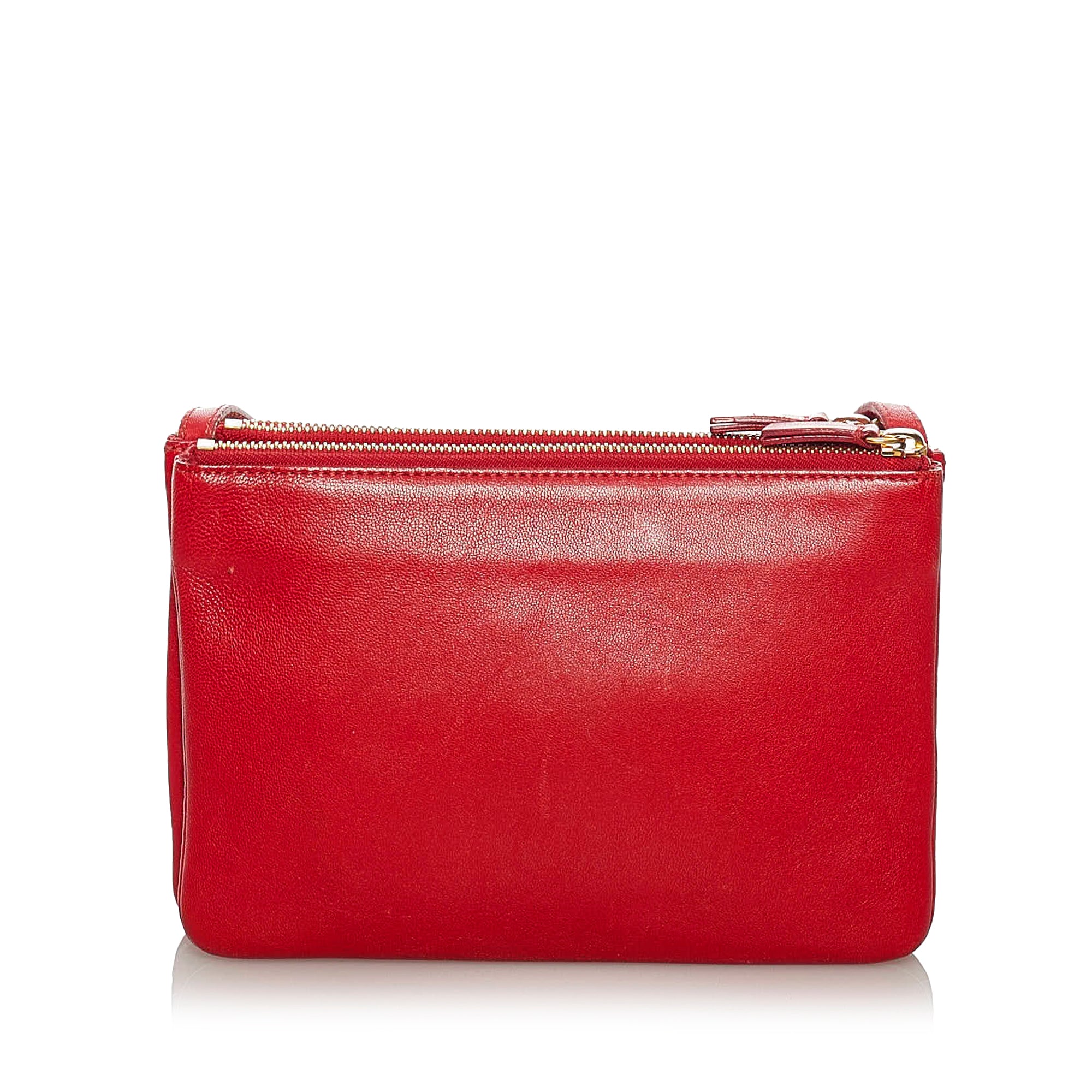 Red Celine Small Trio Leather Crossbody Bag - Designer Revival
