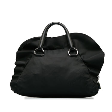 Black Prada Tessuto Ruffle Trim Bowler Bag - Designer Revival