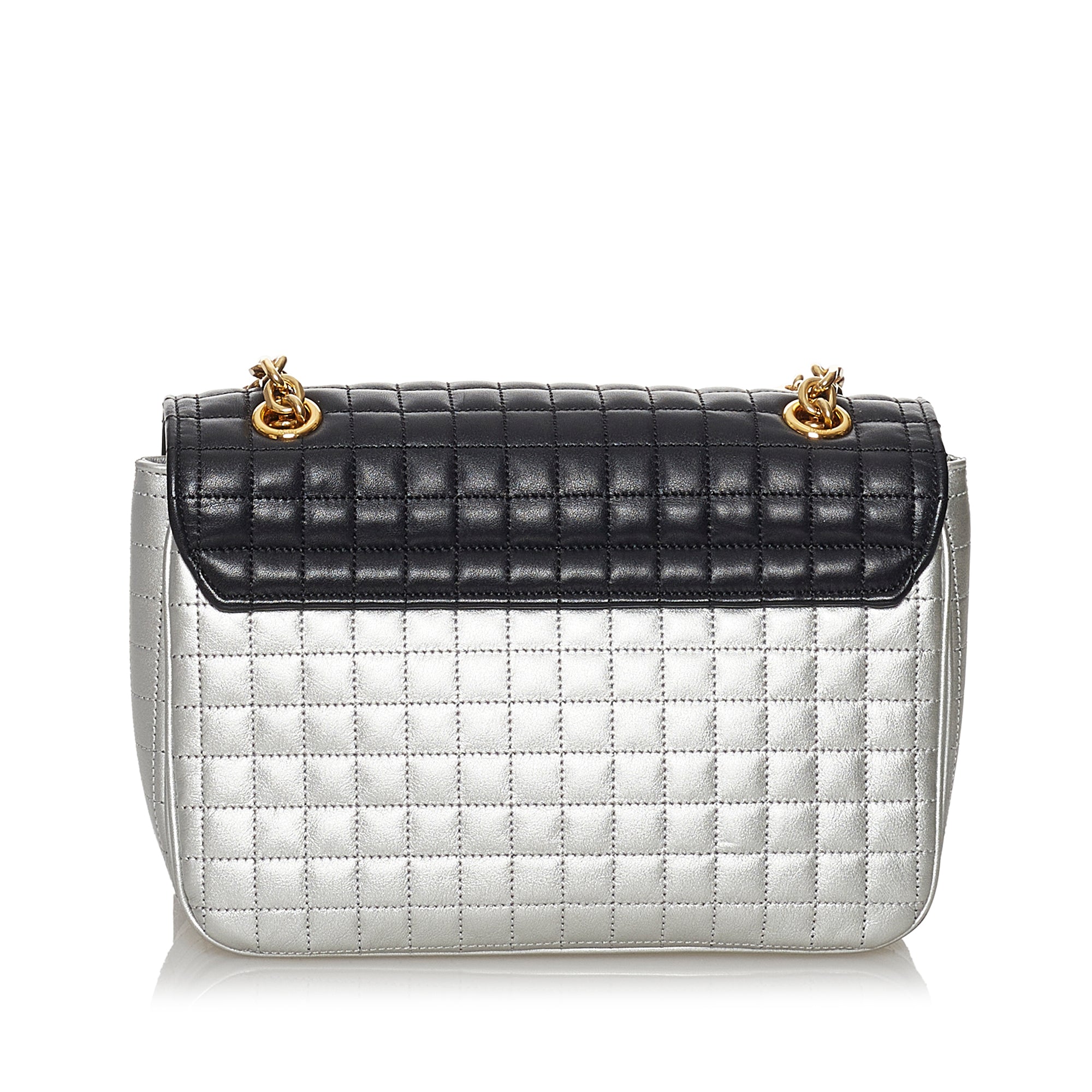 Silver Celine Bicolor C Quilted Leather Shoulder Bag – Designer