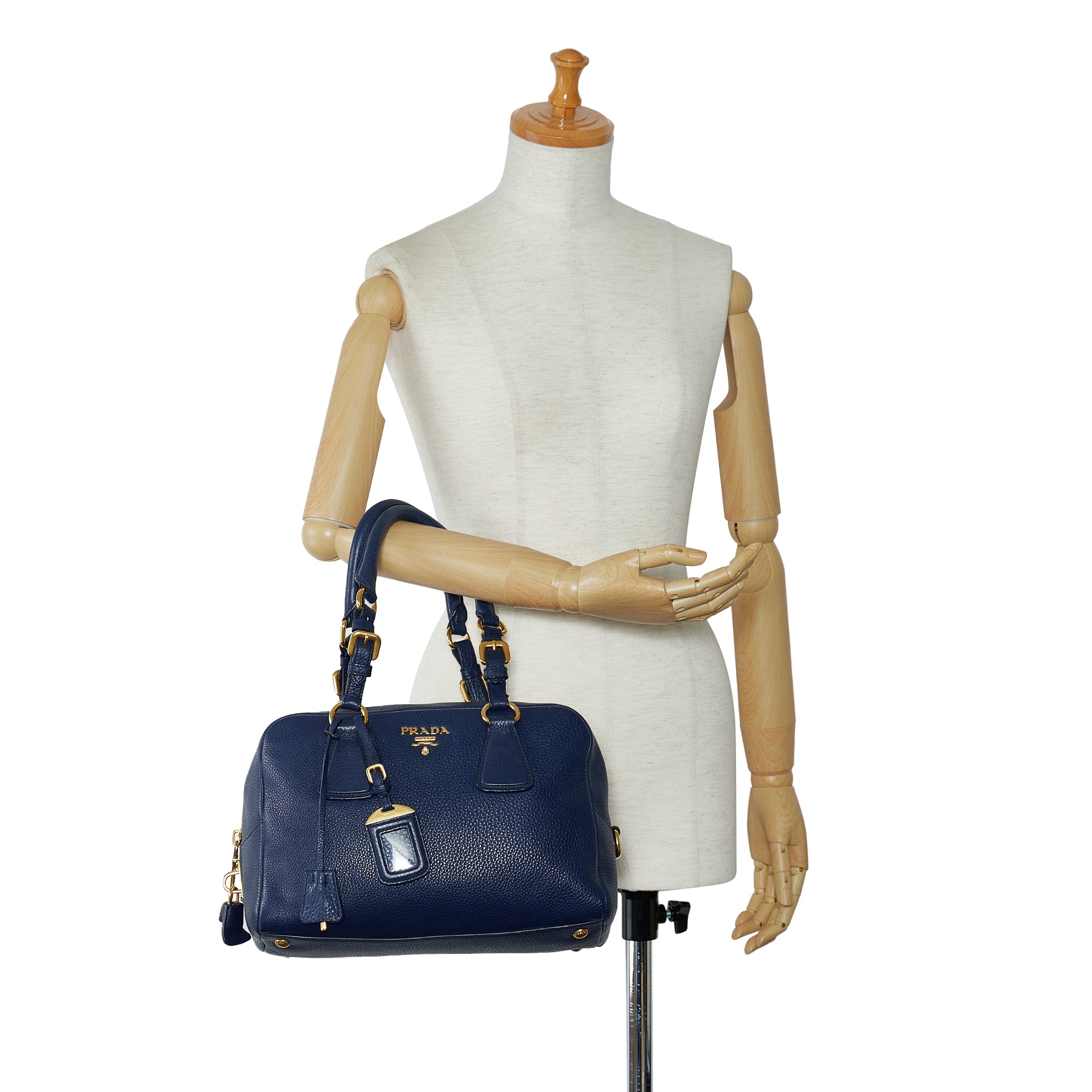 Blue Prada Vitello Daino Bauletto Shoulder Bag – Designer Revival