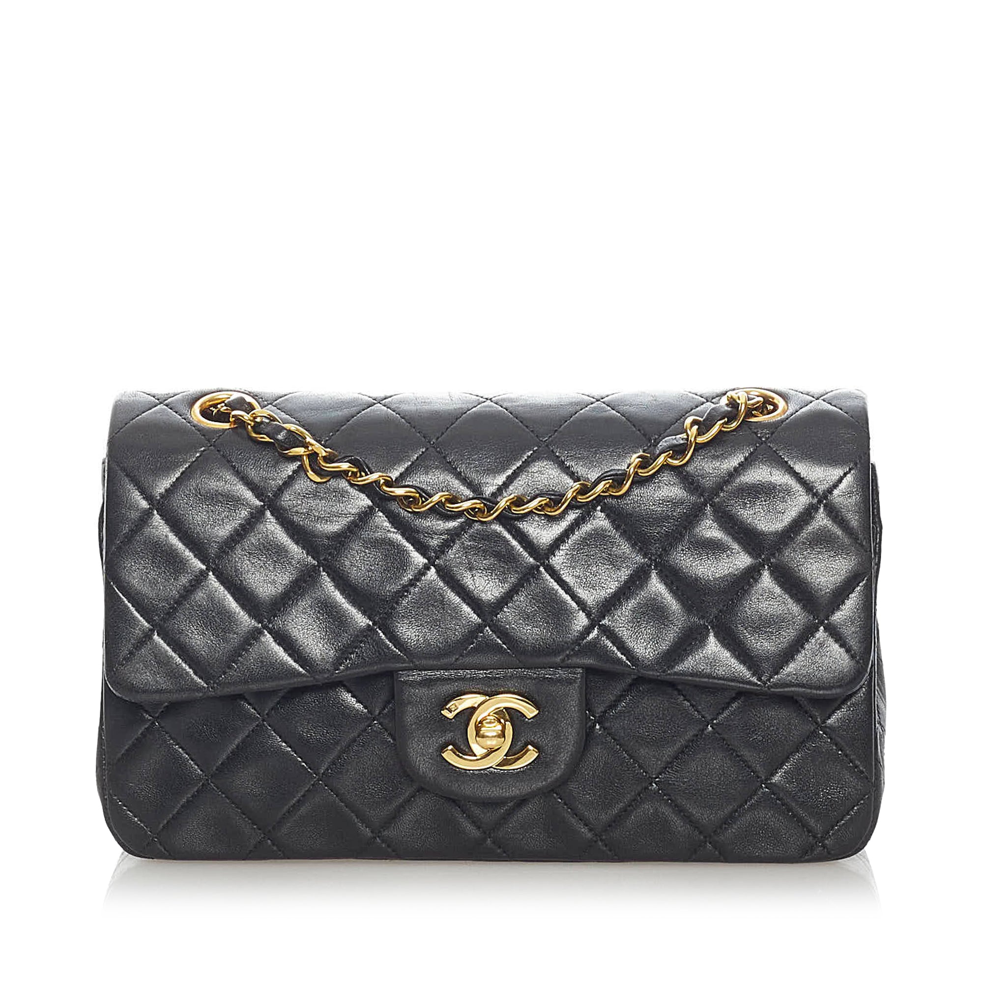 Black Chanel Lambskin Leather Double Flap | Designer Revival
