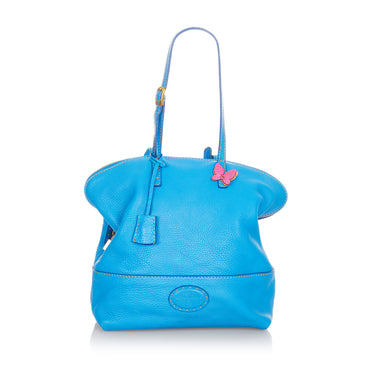 Blue Fendi Selleria 2Bag Leather Shoulder Bag - Designer Revival