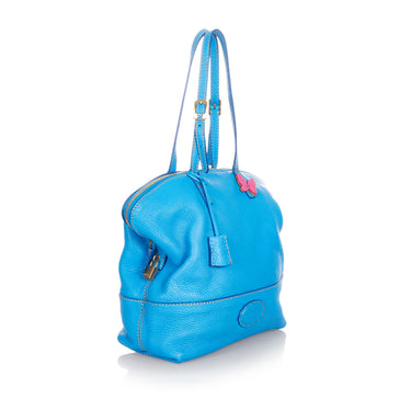 Blue Fendi Selleria 2Bag Leather Shoulder Bag - Designer Revival