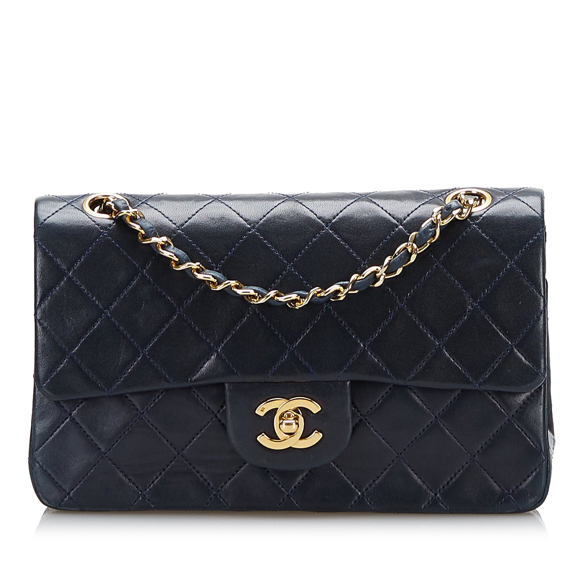 Black Chanel Small Classic Lambskin Double Flap Shoulder Bag