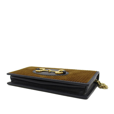 Brown Gucci Corduroy Horsebit 1955 Wallet On Chain Crossbody Bag