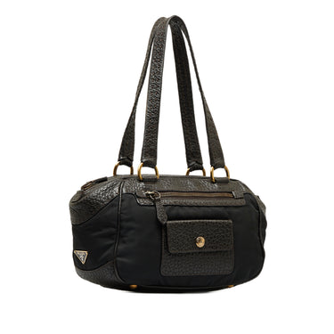 Black Prada Berlino-Trimmed Tessuto Shoulder Bag - Designer Revival