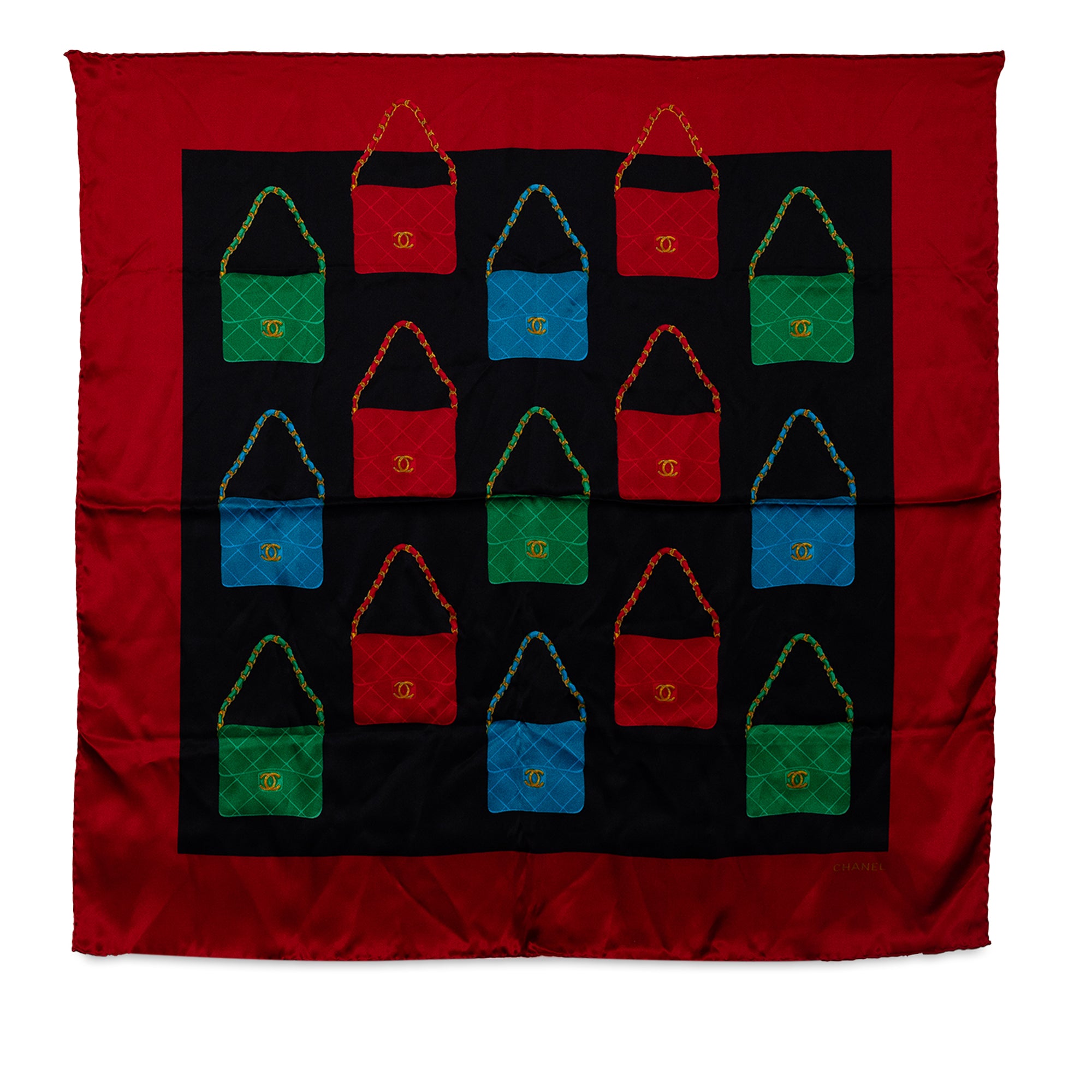 Red Chanel Classic Matelasse Flap Bag Print Scarf Scarves - Designer Revival