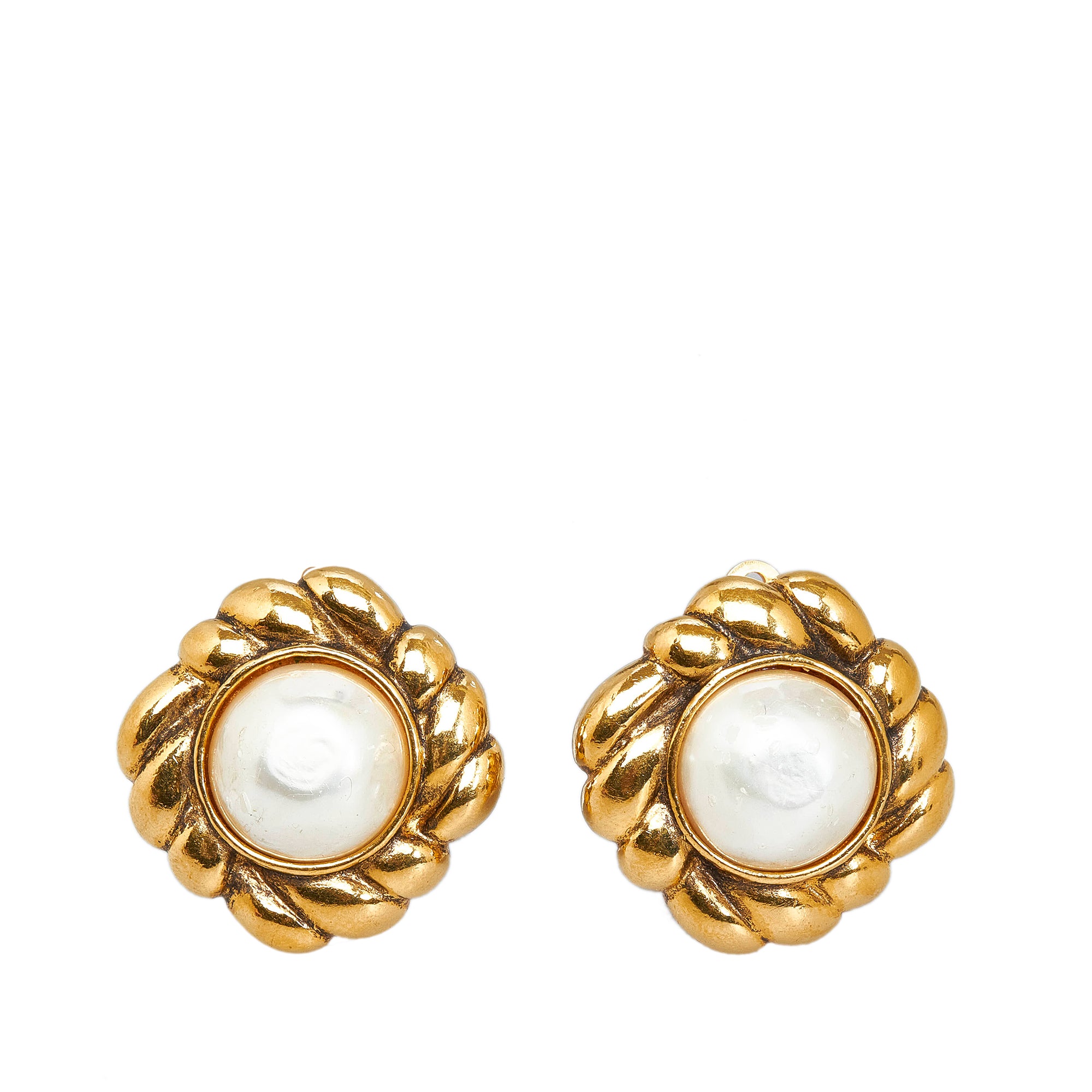 White Chanel Faux Pearl Clip-On Earrings – Designer Revival