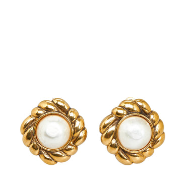 White Chanel Faux Pearl Clip-On Earrings