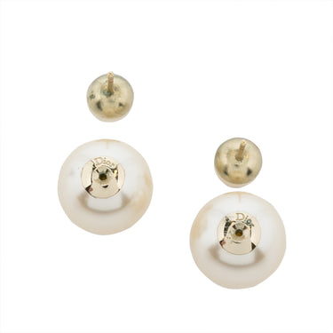 White Dior Faux Pearl Clip On Earrings - Designer Revival