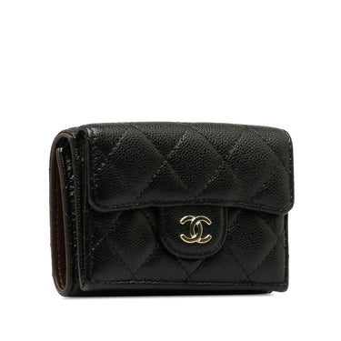 Black Chanel CC Caviar Trifold Wallet - Designer Revival