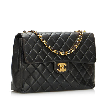 Black Chanel Jumbo Classic Lambskin Single Flap Shoulder Bag - Designer Revival