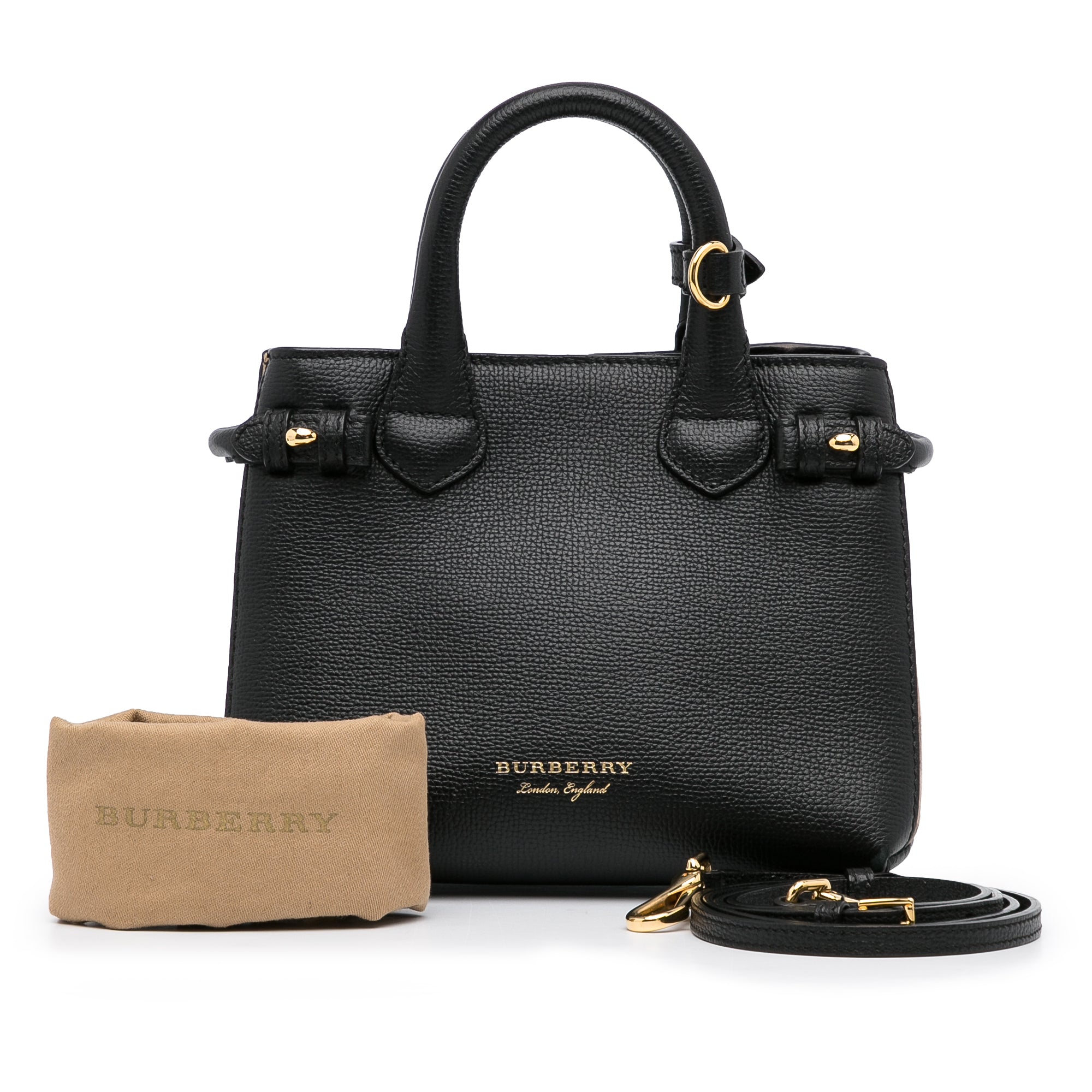 Burberry Small House Check Detail Banner Bag in Black