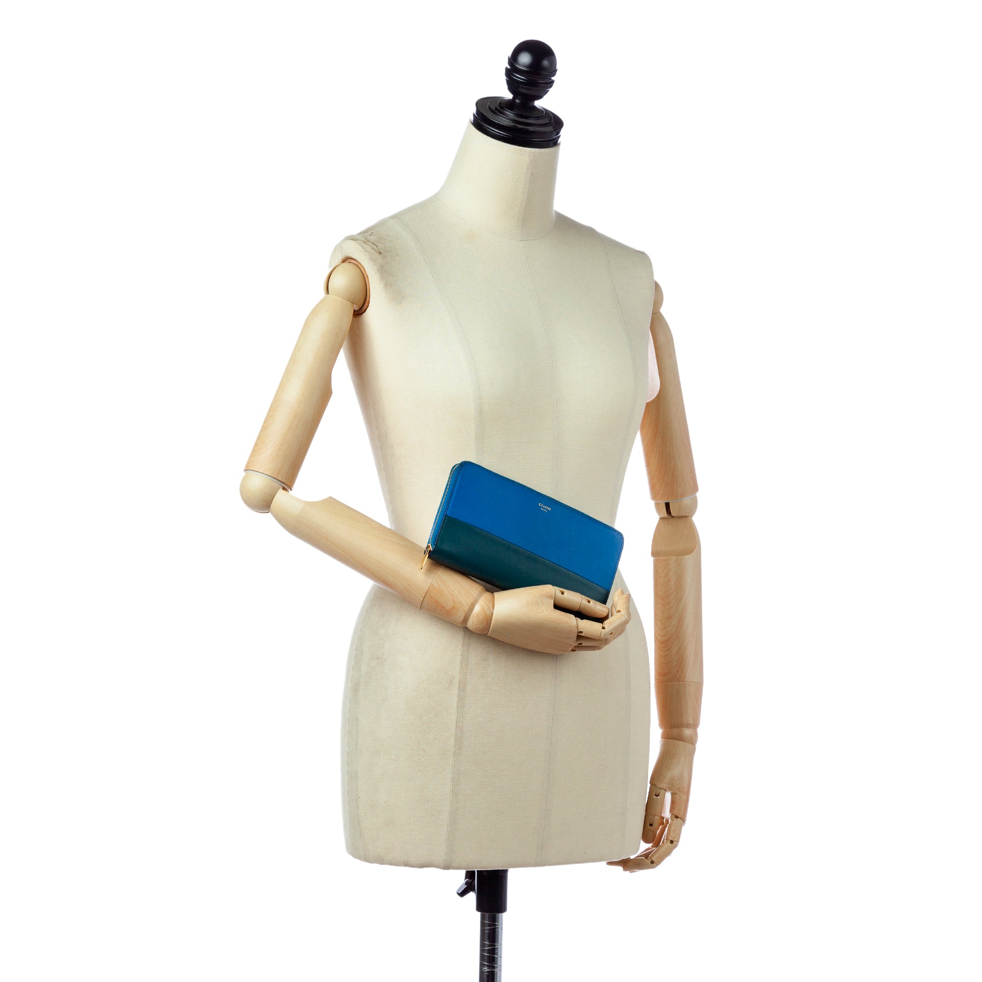Celine Navy Blue/Orange Leather Large Multifunction Strap Wallet Celine
