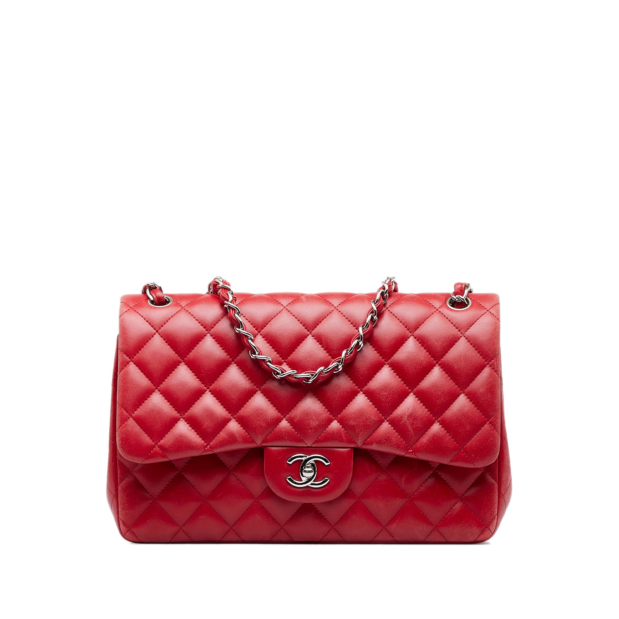 Red Chanel Jumbo Classic Lambskin Double Flap Shoulder Bag – Designer  Revival