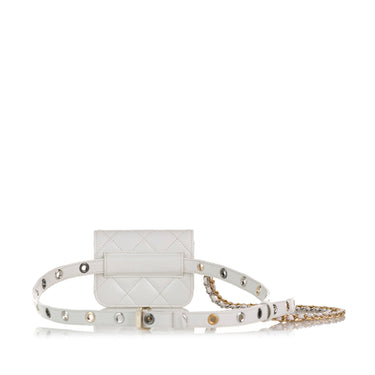 White Chanel Punk Chain Leather Belt Bag - Designer Revival