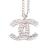 Silver Chanel CC Enamel Pendant Necklace