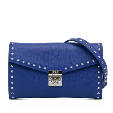 Blue MCM Studded Leather Patricia Wallet on Chain Crossbody Bag - Designer Revival