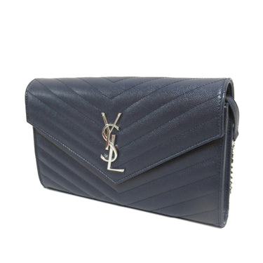 Blue Saint Laurent Grain De Poudre Cassandre Envelope Wallet on Chain Crossbody Bag - Designer Revival