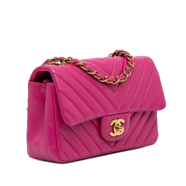 Pink Chanel Mini Chevron Classic Lambskin Flap Crossbody Bag - Designer Revival