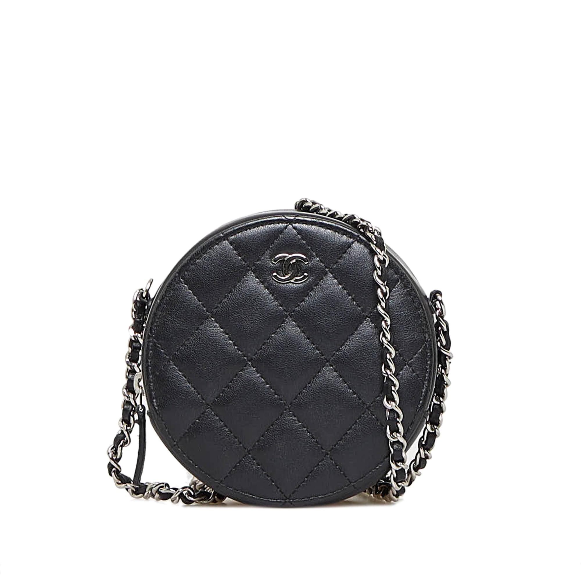 Chanel Lambskin Quilted Round Mini Chain Bag Black  STYLISHTOP
