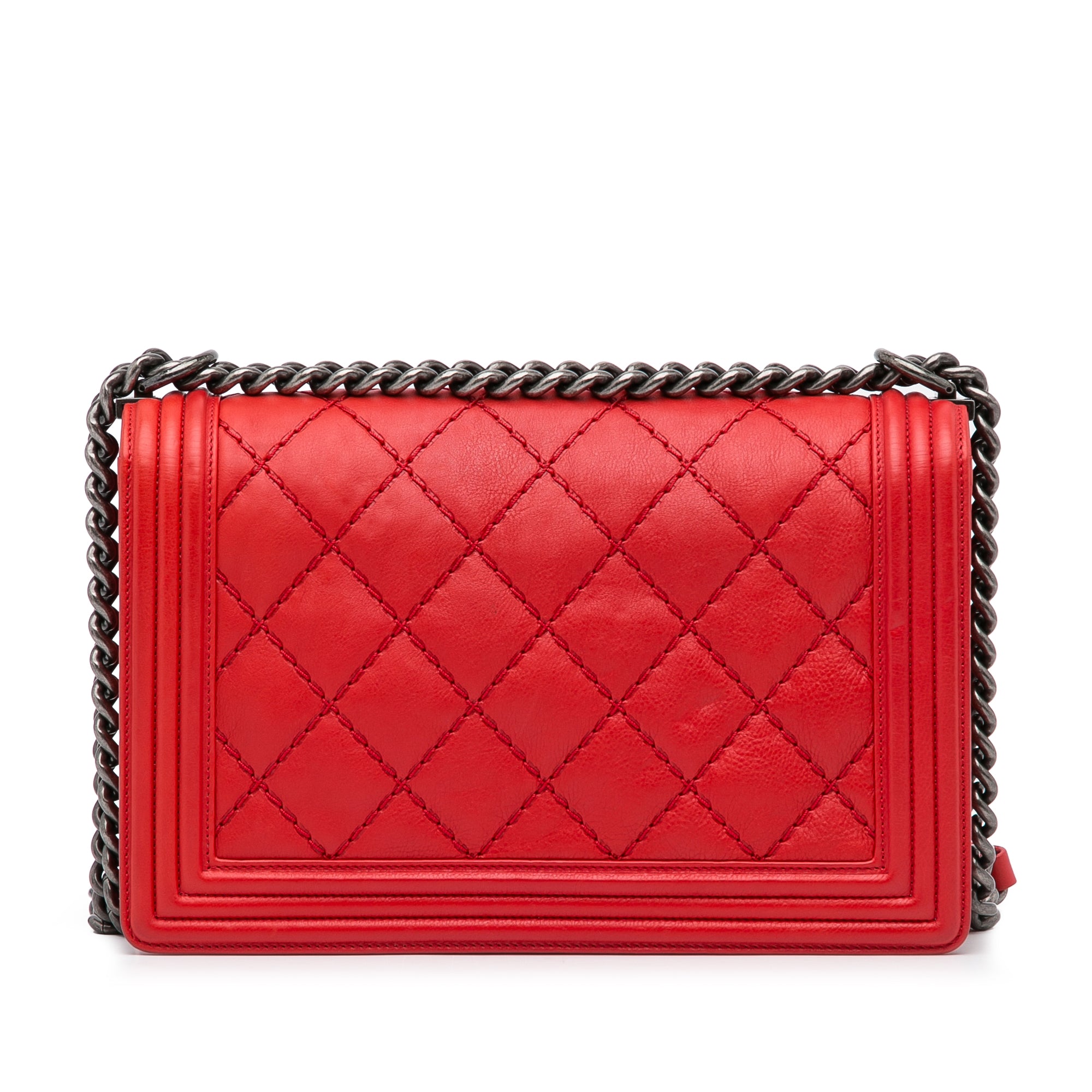Red Chanel Small Lambskin Double Stitch Boy Flap Shoulder Bag, Cra-wallonieShops Revival