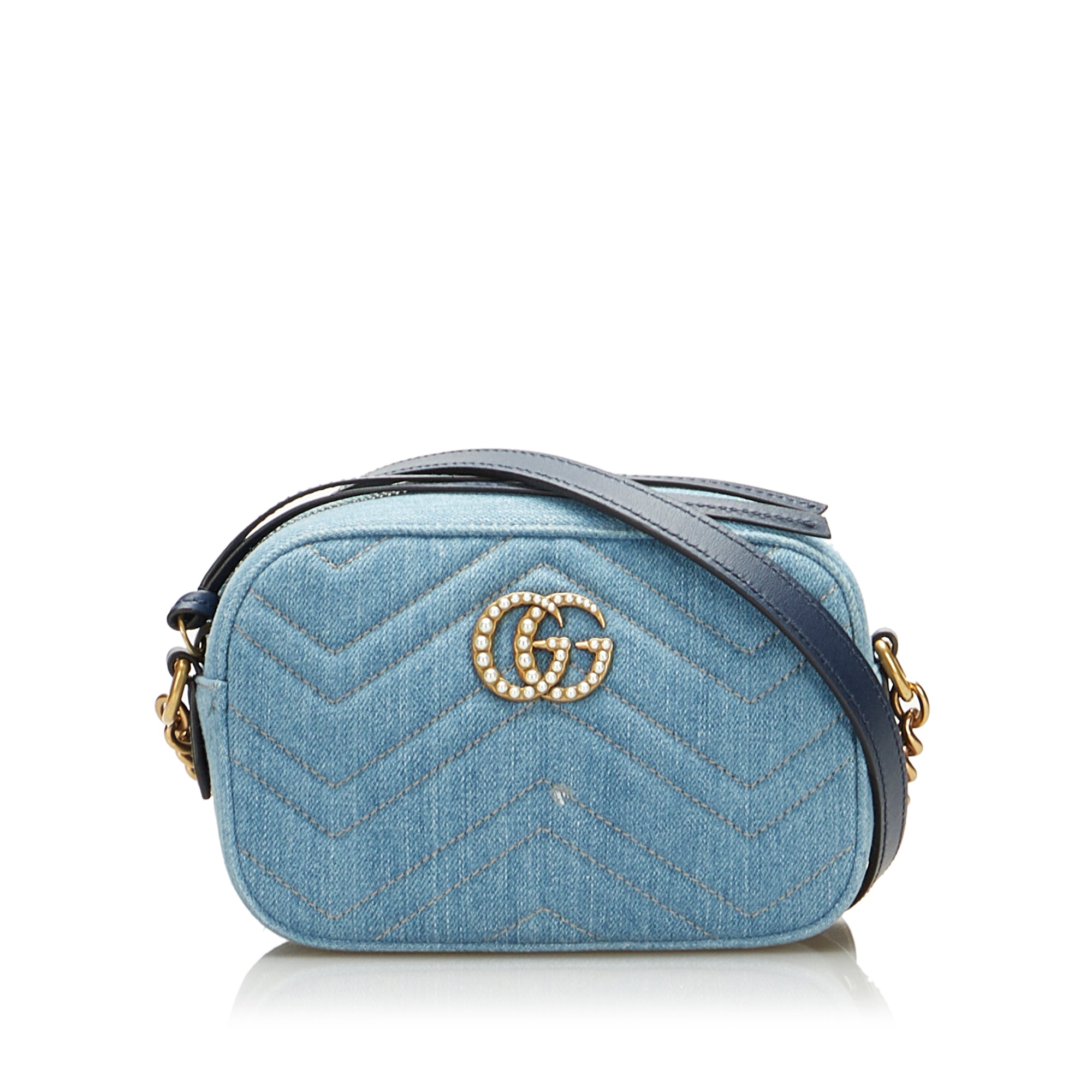 Gucci Blue Matelasse Denim Pearl Embellished GG Marmont Shoulder Bag –  STYLISHTOP