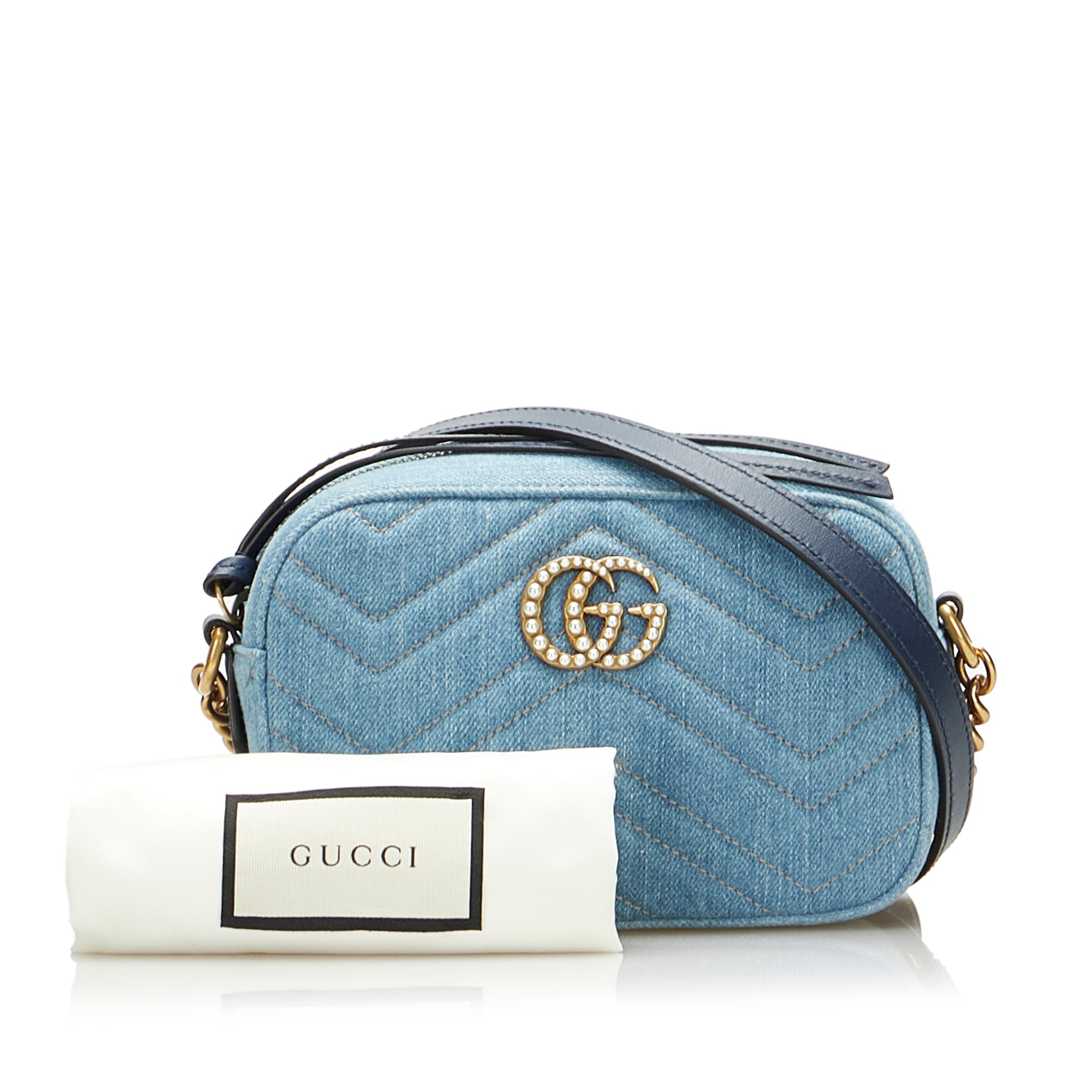Blue Gucci Pearly GG Marmont Matelasse Crossbody Bag