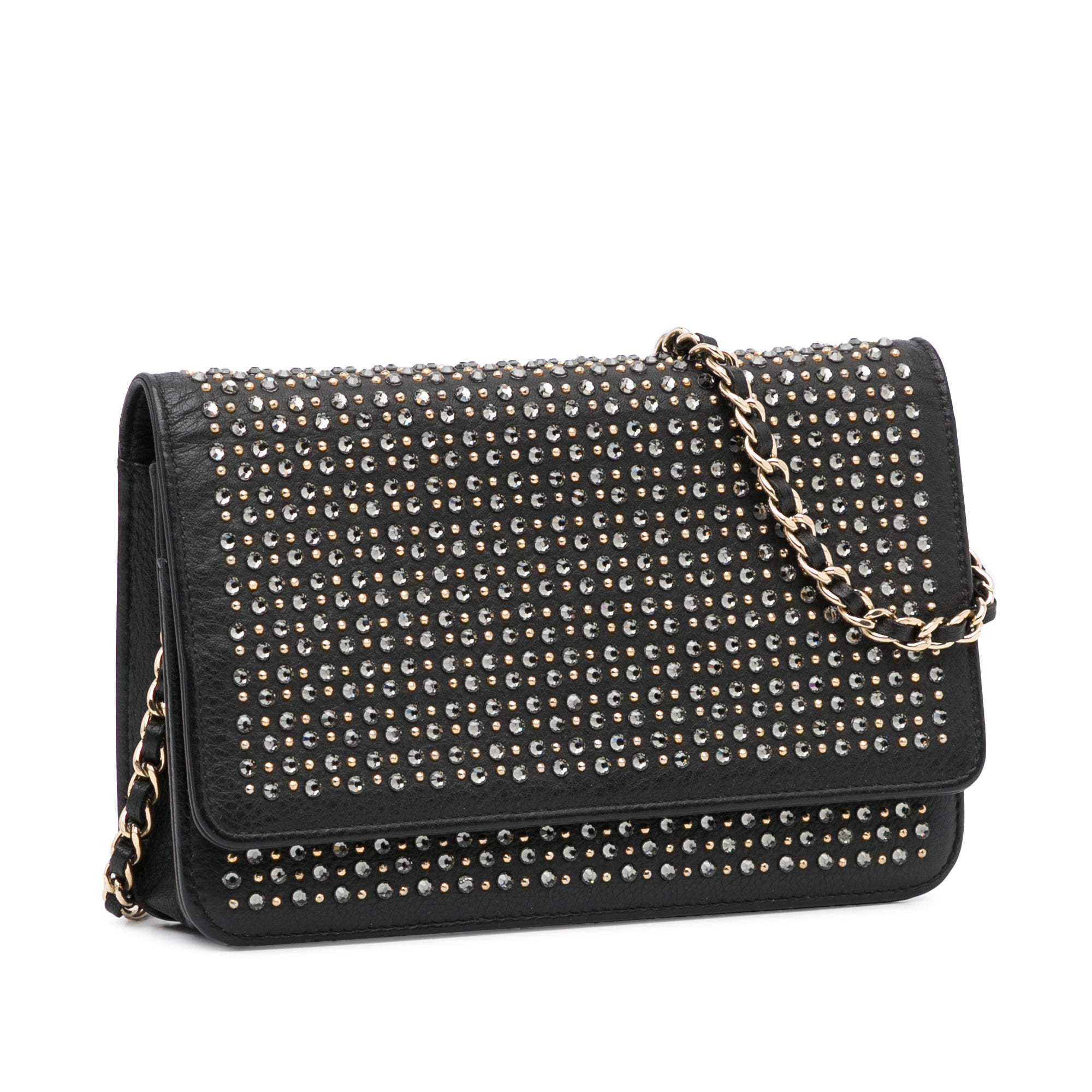 Black Chanel Studded Leather Wallet on Chain Crossbody Bag – Designer  Revival
