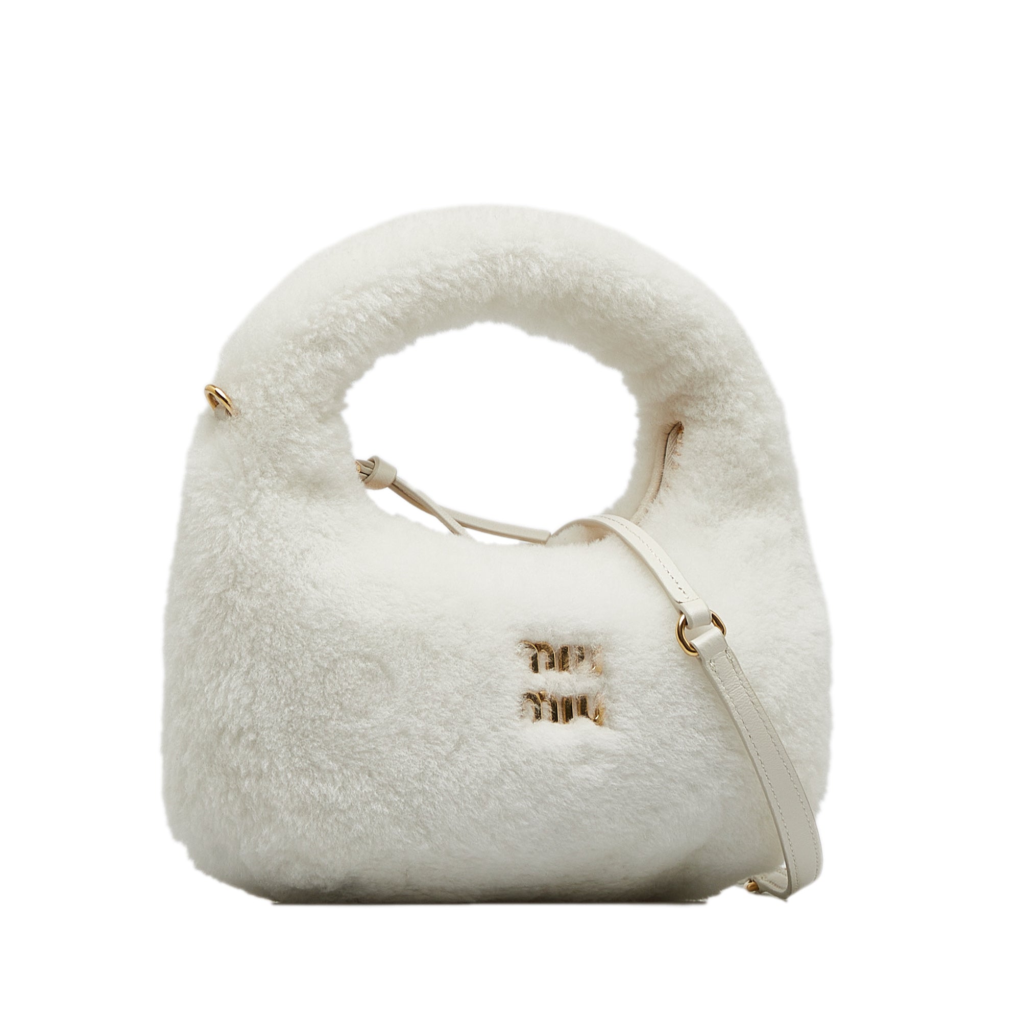 Miu Miu Miu Wander Shearling Mini Hobo Bag in White
