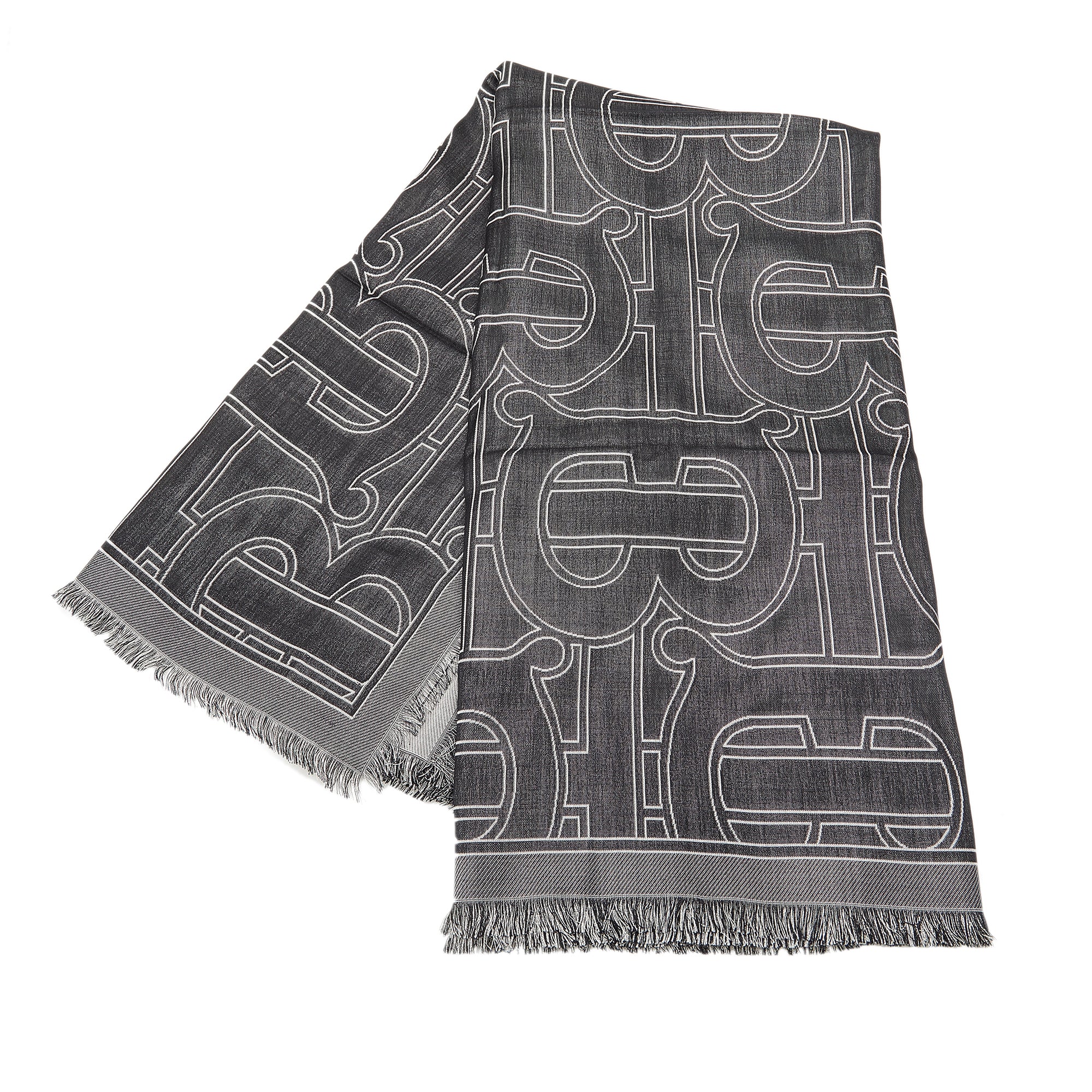 Gray Burberry TB Silk and Wool Scarf Scarves - Designer Revival