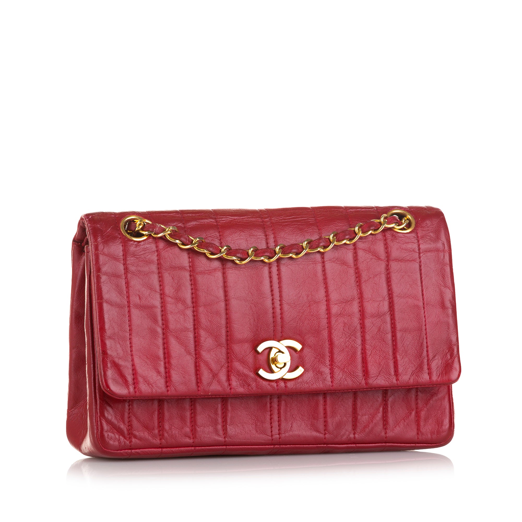 Chanel Medium Chevron Quilted Flap Bag in Coral Red Distressed Lambski