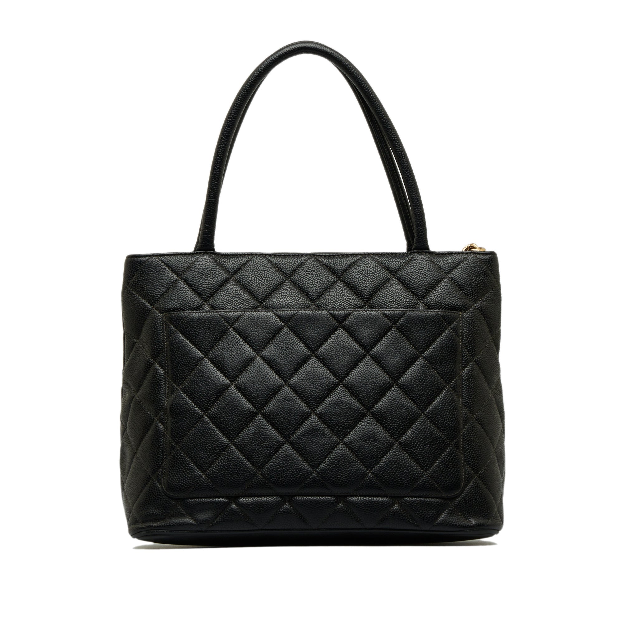 Chanel Black Quilted Caviar Leather Medallion Tote (Authentic Pre-Owned)  Women's