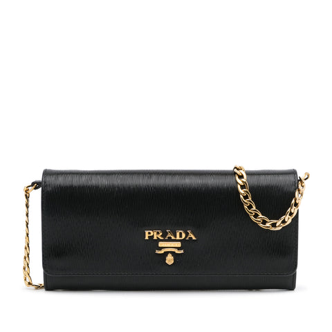 Black Prada Vitello Move Wallet On Chain Crossbody Bag