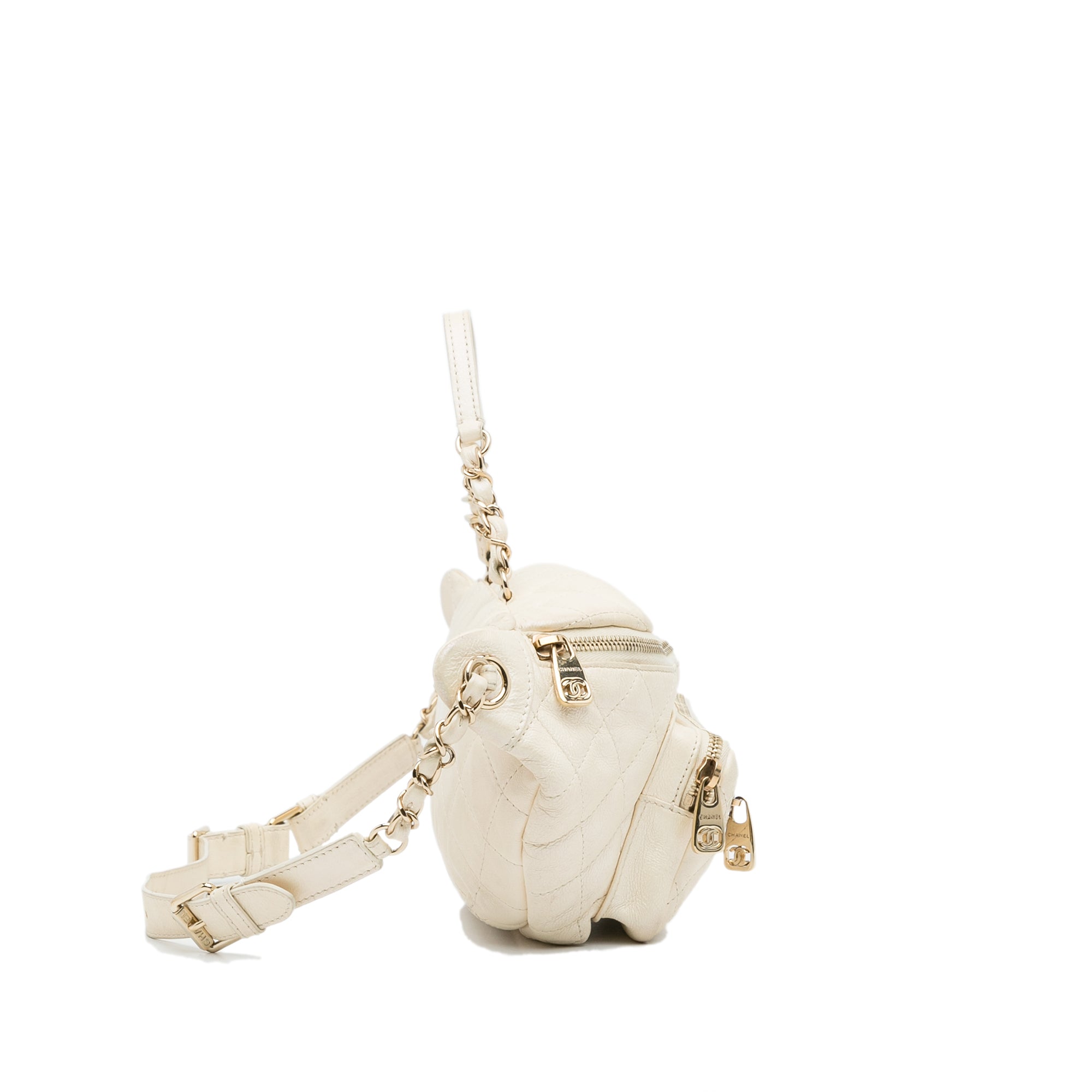 White Chanel Iridescent Calfskin All About Waist Belt Bag