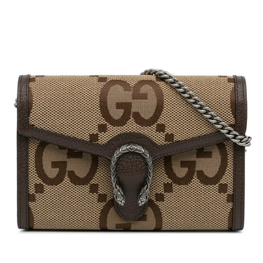 Brown Gucci Mini Jumbo GG Dionysus Wallet on Chain Crossbody Bag