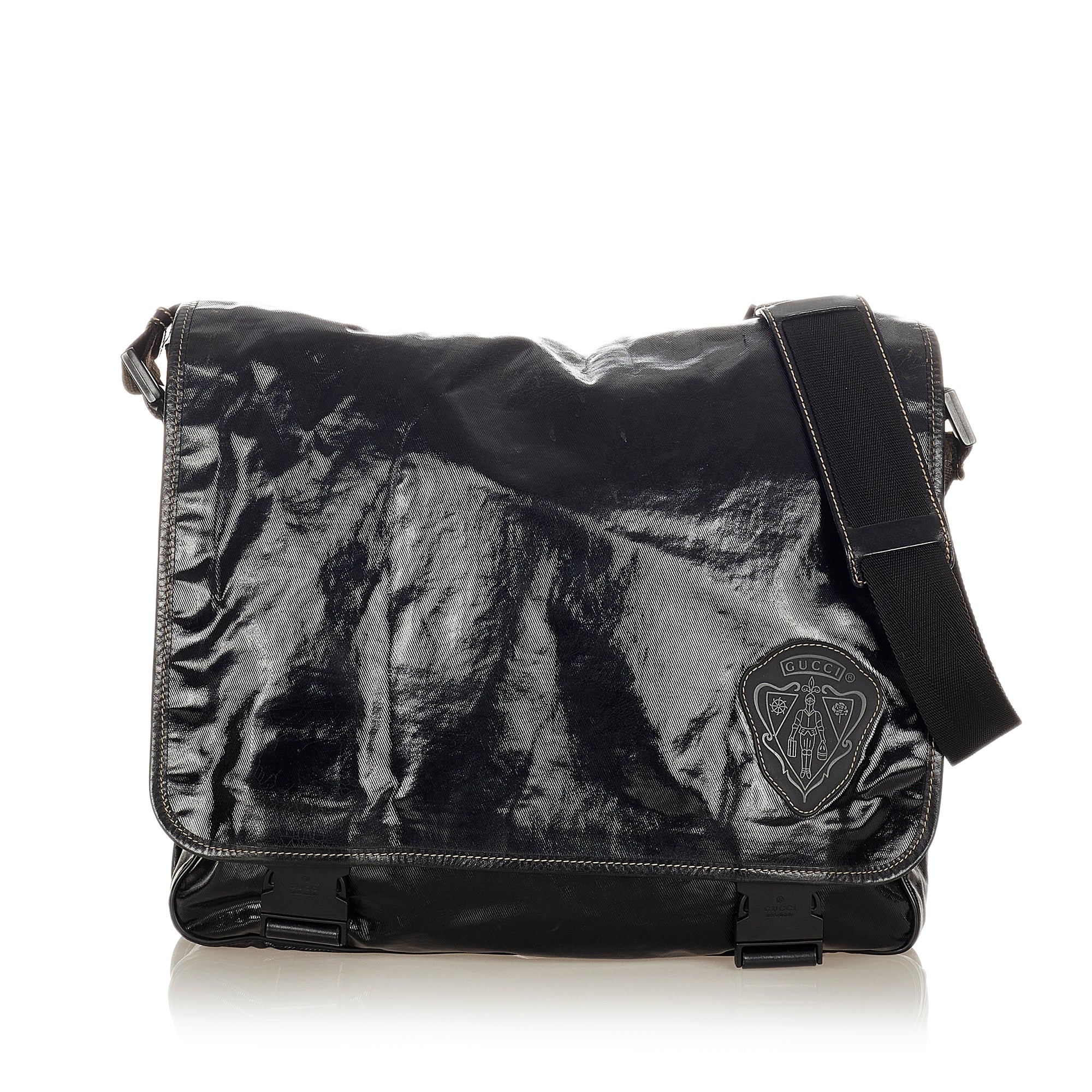 Auth GUCCI Pochette Bag Blue/Gray Canvas Small Adjustable Leather Strap