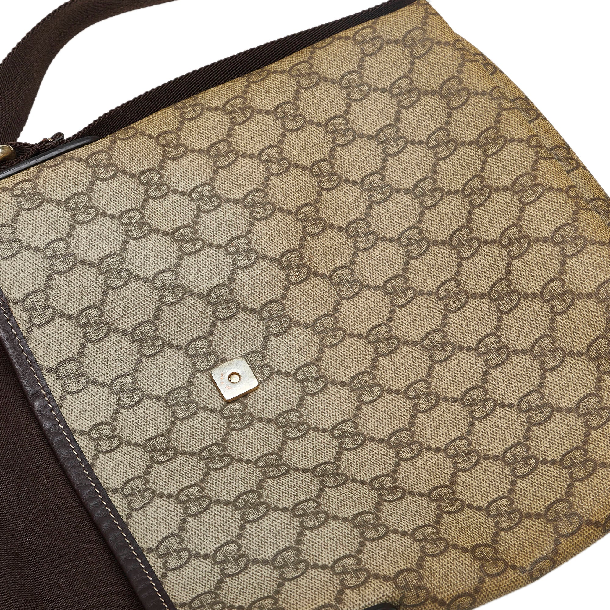 Brown Gucci Small GG Supreme Flap Messenger Crossbody Bag