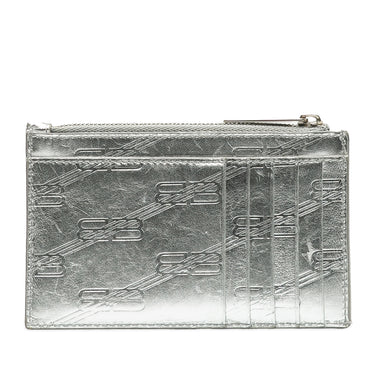 Silver Balenciaga BB Monogram Leather Card Case